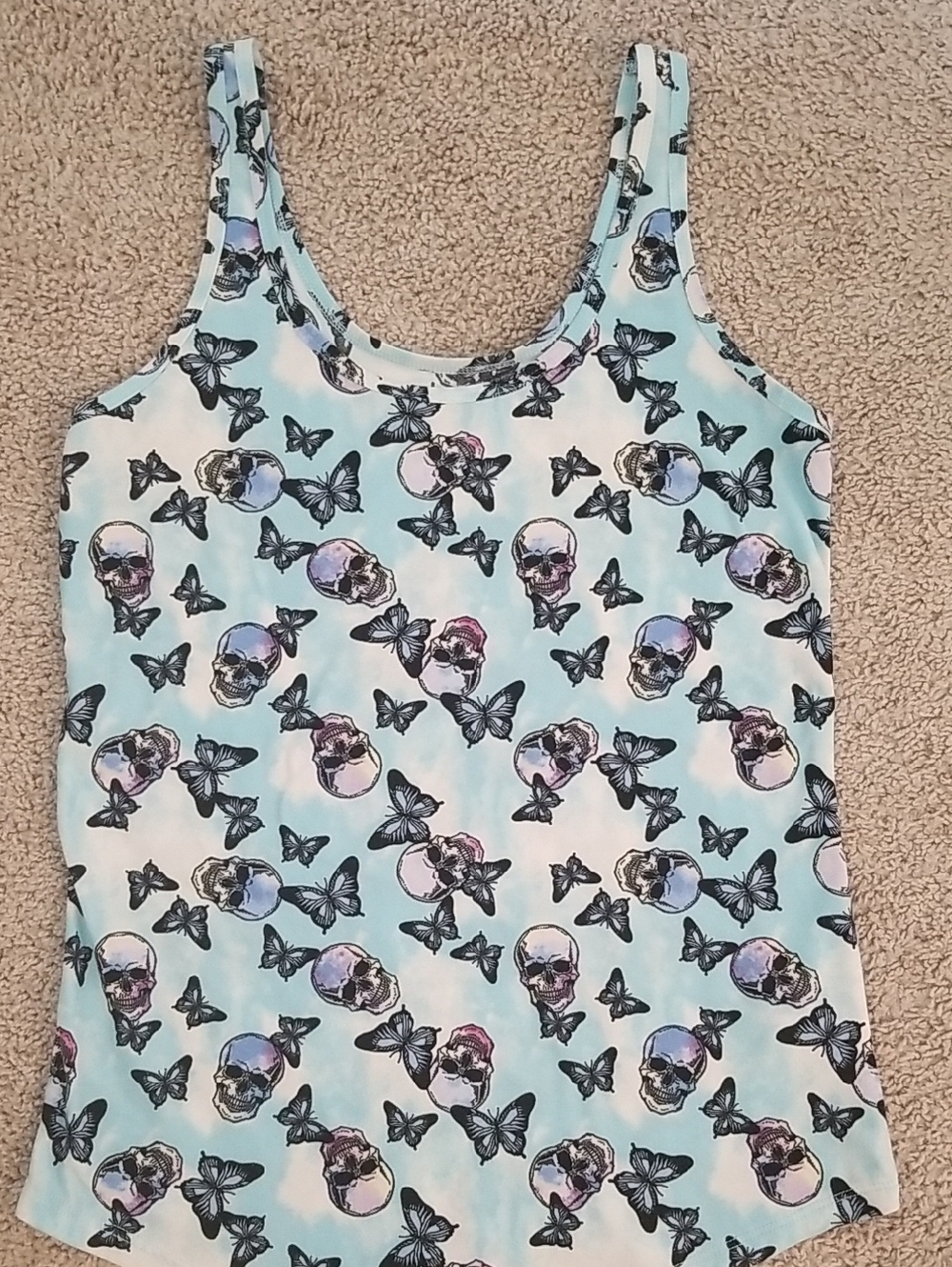 No Boundaries Light Aqua Butterfly & Skull Large Tank Top
